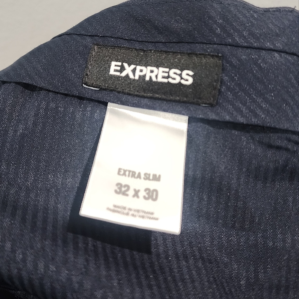 Express Navy Pinstripe Trousers - Picture 4 of 5